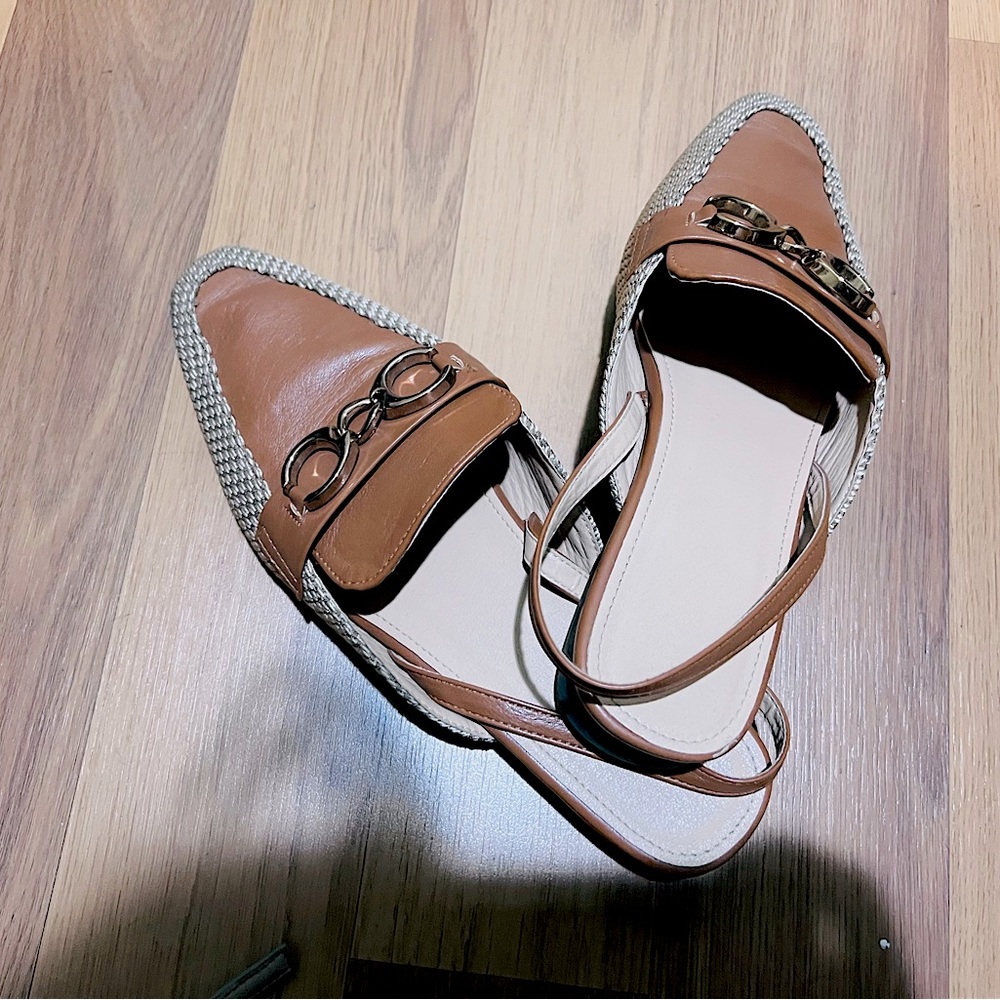 Two Tone Metal Decor Slingback Flats